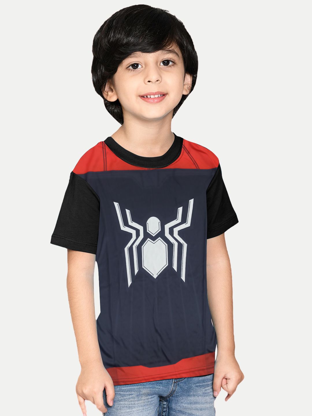Boys Black Spiderman Printed T-shirt