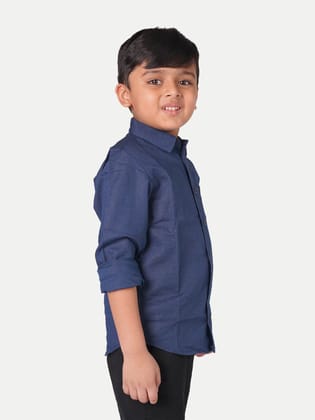 Boys Dark-Blue Solid Casual Shirt
