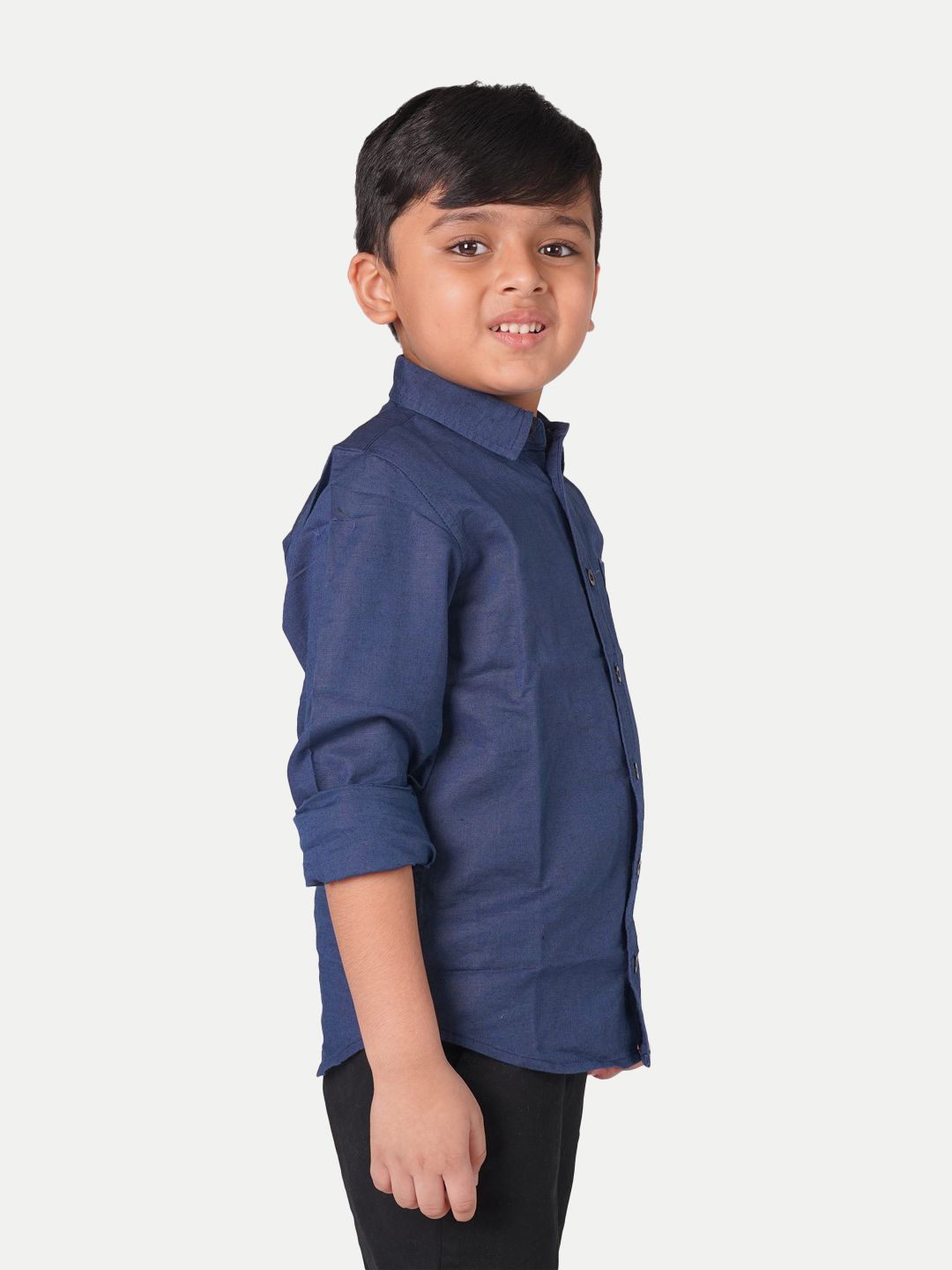 Boys Dark-Blue Solid Casual Shirt