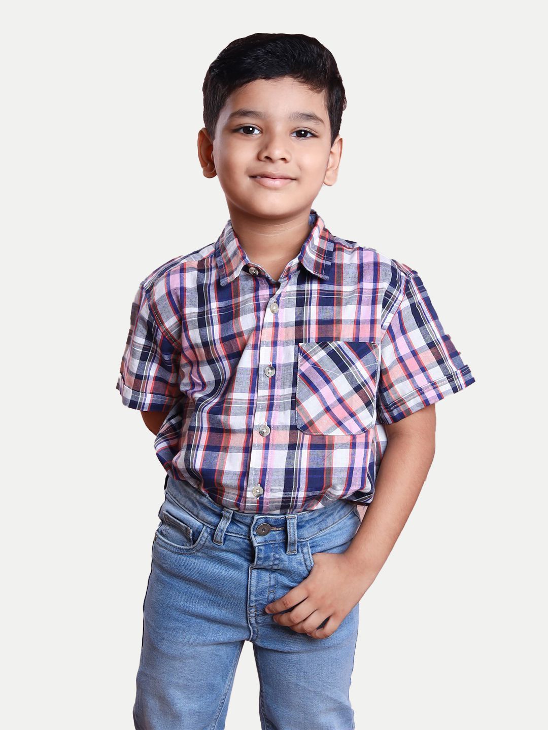 Boys Pink  Multi-checked Shirt