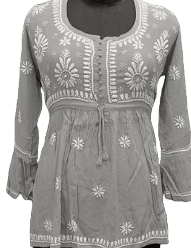 Short Chikankari Grey Cotton Fabric With Kurta