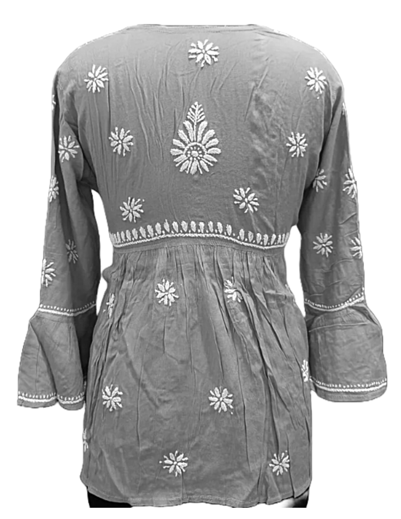Short Chikankari Grey Cotton Fabric With Kurta