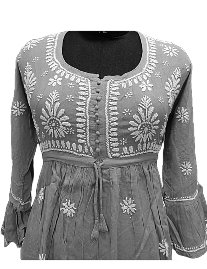 Short Chikankari Grey Cotton Fabric With Kurta