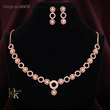 Rosegold Round Diamond  Design Necklace With Earring Set