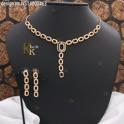 Rosegold Square Diamond Design Necklace With Earring Set