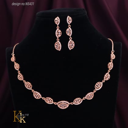 Rosegold Oblong Design Necklace With Earring Set