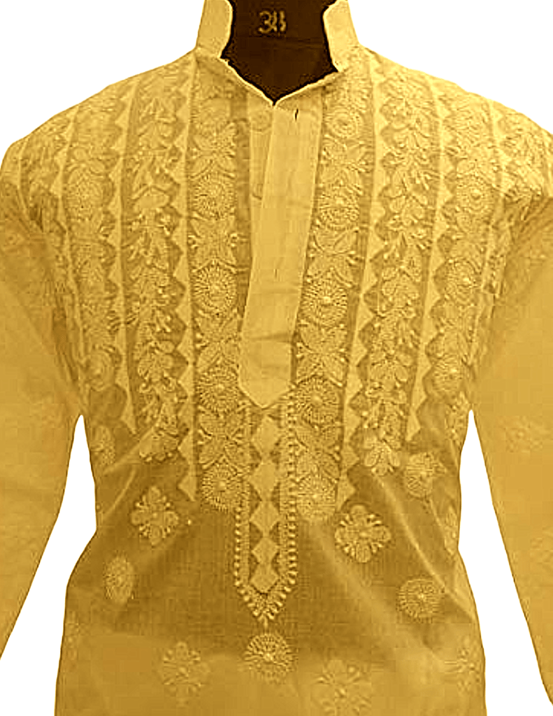 Men Yellow Chikankari kurta with Churidar Pajama