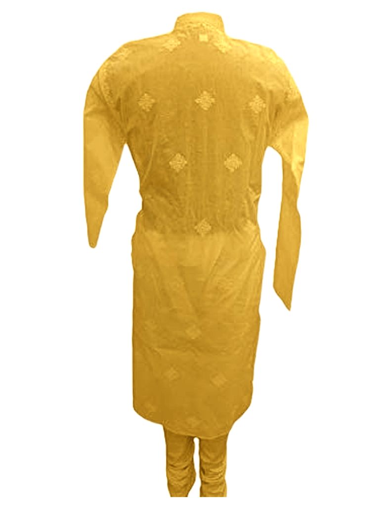 Men Yellow Chikankari kurta with Churidar Pajama