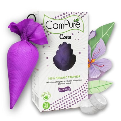 Camphor Cone (Lavender) Pack Of 1 - Room, Car and Air Freshener & Mosquito Repellent | Kapur Cone | CamPure Cone | Lavender cone