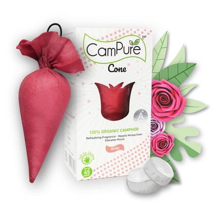 Camphor Cone (Rose) Pack Of 1 - Room, Car and Air Freshener & Mosquito Repellent | Kapur Cone | CamPure Cone | Rose cone