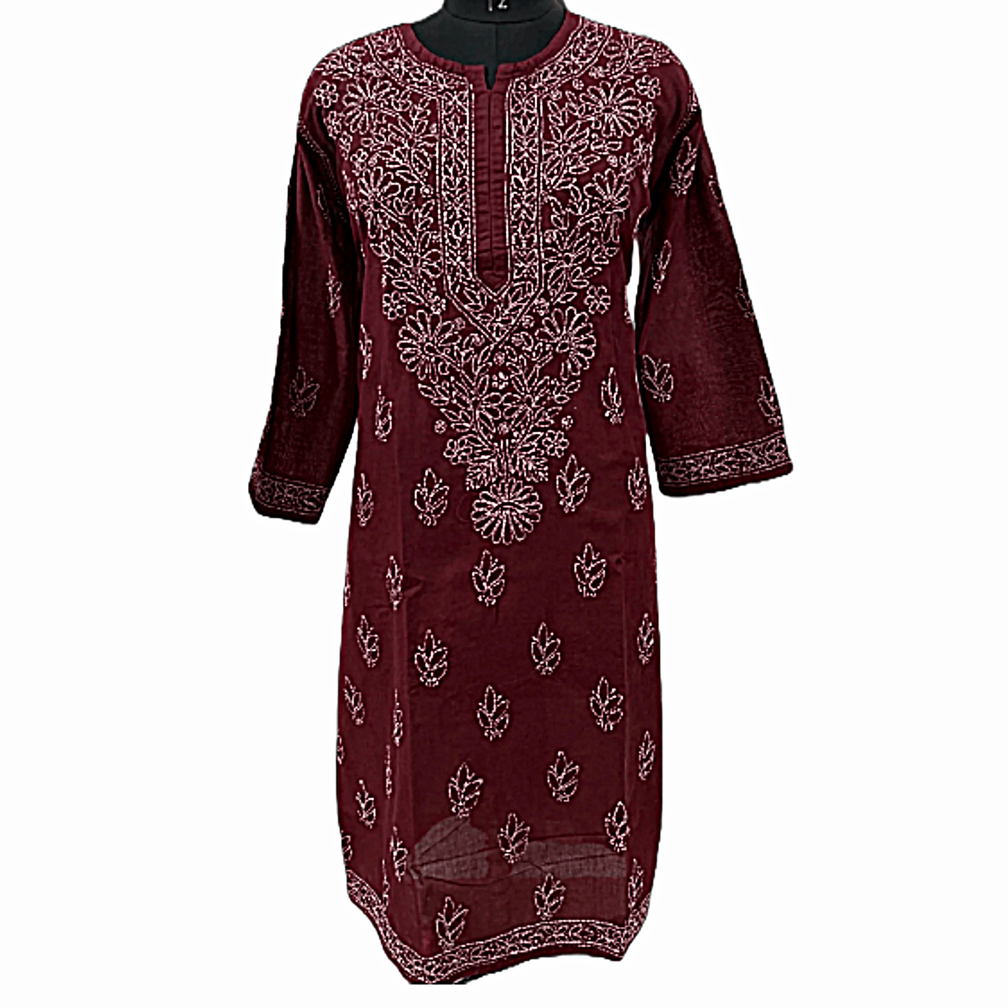 Chikankari Kurta  Maroon Cotton with White Embroidery