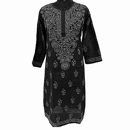 Chikankari Kurta  Black Cotton with White Embroidery