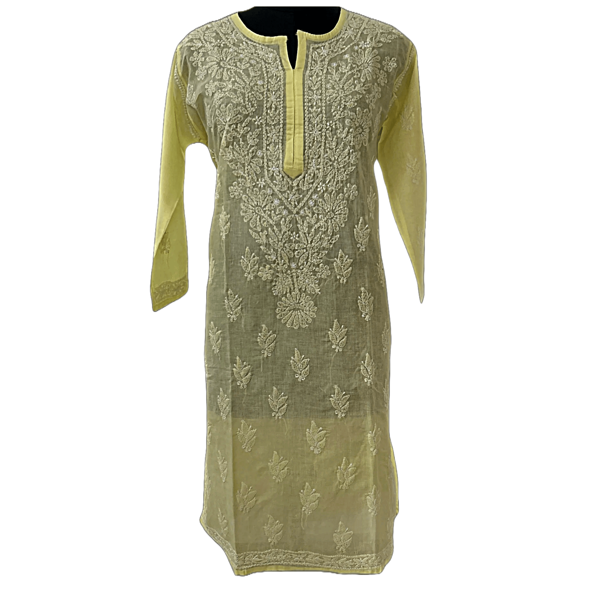YELLOW CHICKEN KURTI WIHT WHITE EMBROIDERY