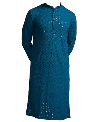 Blue Sequin Chikan Embroidery Kurta