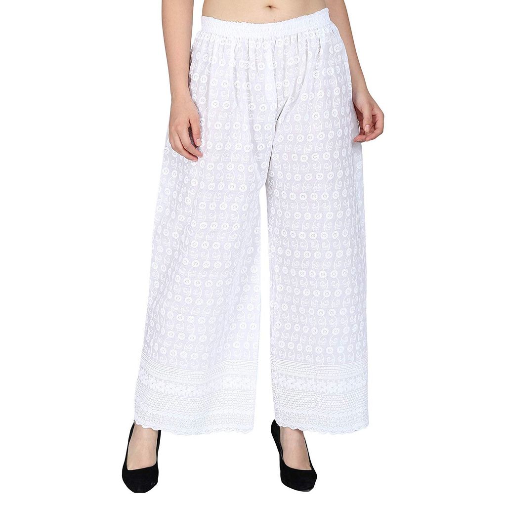 White Cotton Embroidery Palazzo