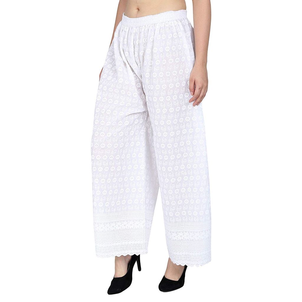 White Cotton Embroidery Palazzo