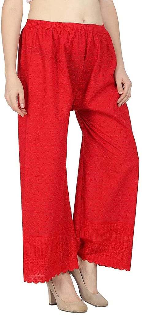 Cotton Embroidery Palazzo (Red)