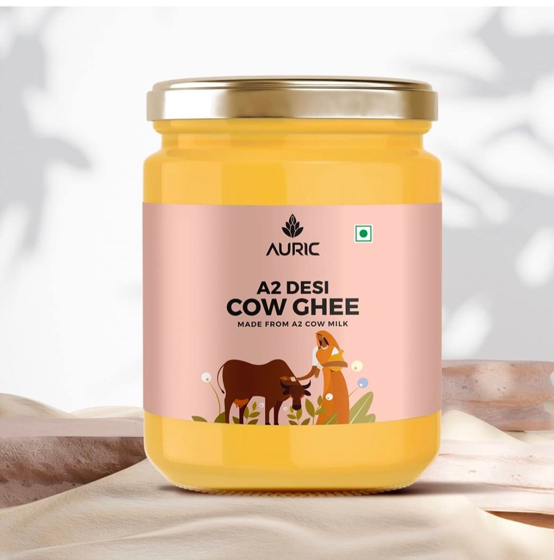Auric A2 Desi Cow Ghee 500 ml | Pure Brijwasi Ghee | Bilona Curd Churned | Lab Tested | Perfect Aroma & Danedar Ghee | Grass Fed, Stress Free Cattle | Glass Jar 33% off