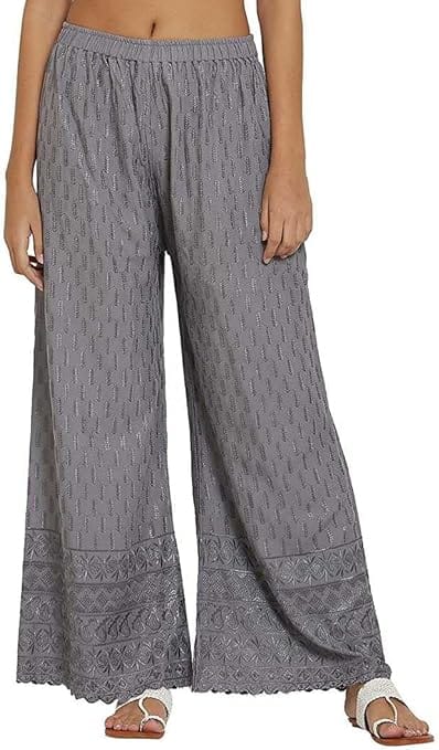 Heavy Chicken Work Embroidery Palazzo Combo Set of 2 Pcs (Brown,Grey)