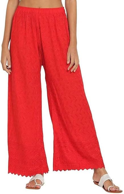 Heavy Chicken Work Embroidery Palazzo Combo Set of 2 Pcs (Biege,Red)