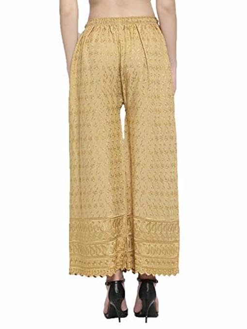 Heavy Chicken Work Embroidery Palazzo Combo Set of 2 Pcs (Biege,Red)