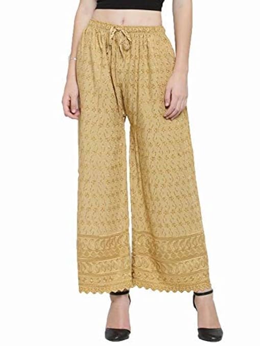 Heavy Chicken Work Embroidery Palazzo Combo Set of 2 Pcs (Beige,Red)