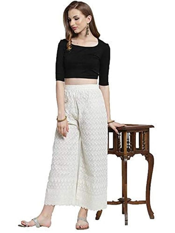 Heavy Chicken Work Embroidery Palazzo Combo Set of 2 Pcs (Black,White)