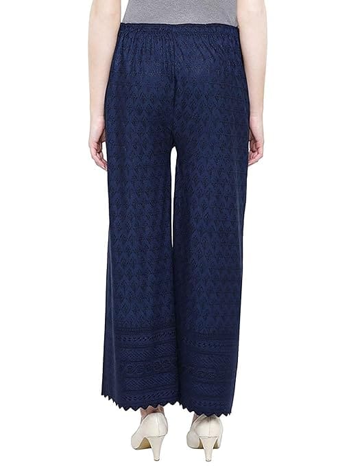 Heavy Chicken Work Embroidery Palazzo Combo Set of 2 Pcs (Cream,Blue)