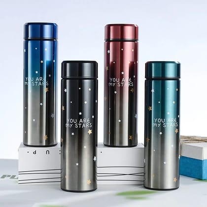 Stainless Steel Double Wall Insulated Hot & Cold Vacuum Flask with Smart LED Temperature Display | Star Print with Assorted Color | 500 Ml | Box Packing-Pack of-1