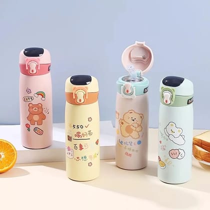 Insulated Sipper Bottle for Kids Stainless Steel, Character Printed Vacuum Hot & Cold Bottle with Temperature Display on the Top | 450 ML | Assorted Prints | Box Packing- Pack of 1