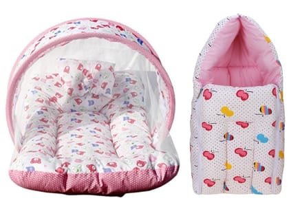 Mommers Unisex Mosquito Net and Baby Sleeping Bag/Baby Carry Nest for Baby Boys Girls (0-3 Months + 3-6 Months) 64 * 41 and 70 * 40 cms