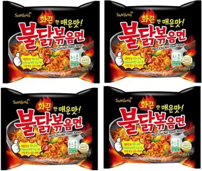Samyang Buldak Stir Fried Hot Chicken Flavour Ramen Instant Korean Noodles - 140 gm (Pack of 4)