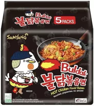Samyang Buldak Hot Chiken Flavor Ramen 140g x 5 Pack (Stir-Fried Instant Noodle Non-vegetarian)