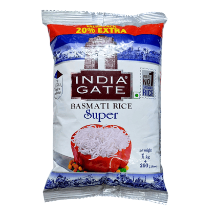 India Gate Super Basmati Rice 1kg  + 20% extra