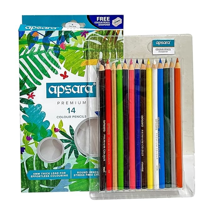 Apsara Kit, Premium 14 Color Pencils, 24 Wax Crayons, Skater Sparkle Gel Pen, Premium Dark Pencils, Briefcase Shaped Pack For Convenient Storage, Fun Kit For Children, Multicolor - Stationery | Buy online on ZillyBuy
