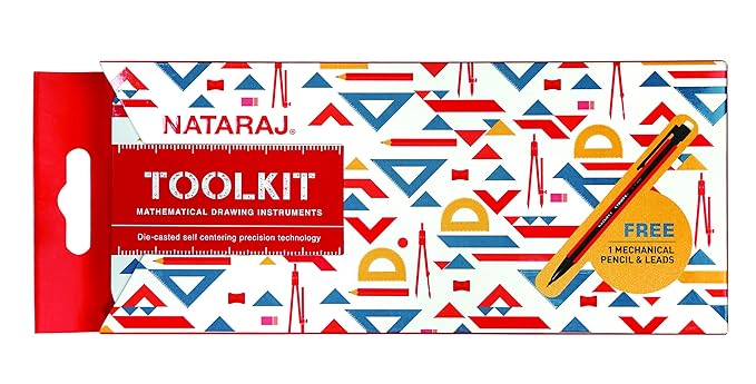 Nataraj ToolKit Geometry Box | Bold Markings for High Accuracy | Tough & Long-Lasting | Geometry Box for Students | Smooth & Rounded Edge | Child-Safe | Free Ball Pen | Set of 10 Instruments - Stationery | Buy online on ZillyBuy