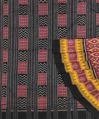 Onion Black Sambalpuri Handwoven Single Ikat Cotton Saree