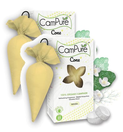 Camphor Cone (Mogra) Pack Of 2 - Room, Car and Air Freshener & Mosquito Repellent | Kapur Cone | CamPure Cone | Mogra cone