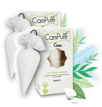 Camphor Cone (Bhimseni) Pack Of 2 - Room, Car and Air Freshener & Mosquito Repellent | Kapur Cone | CamPure Cone | Bhimseni cone