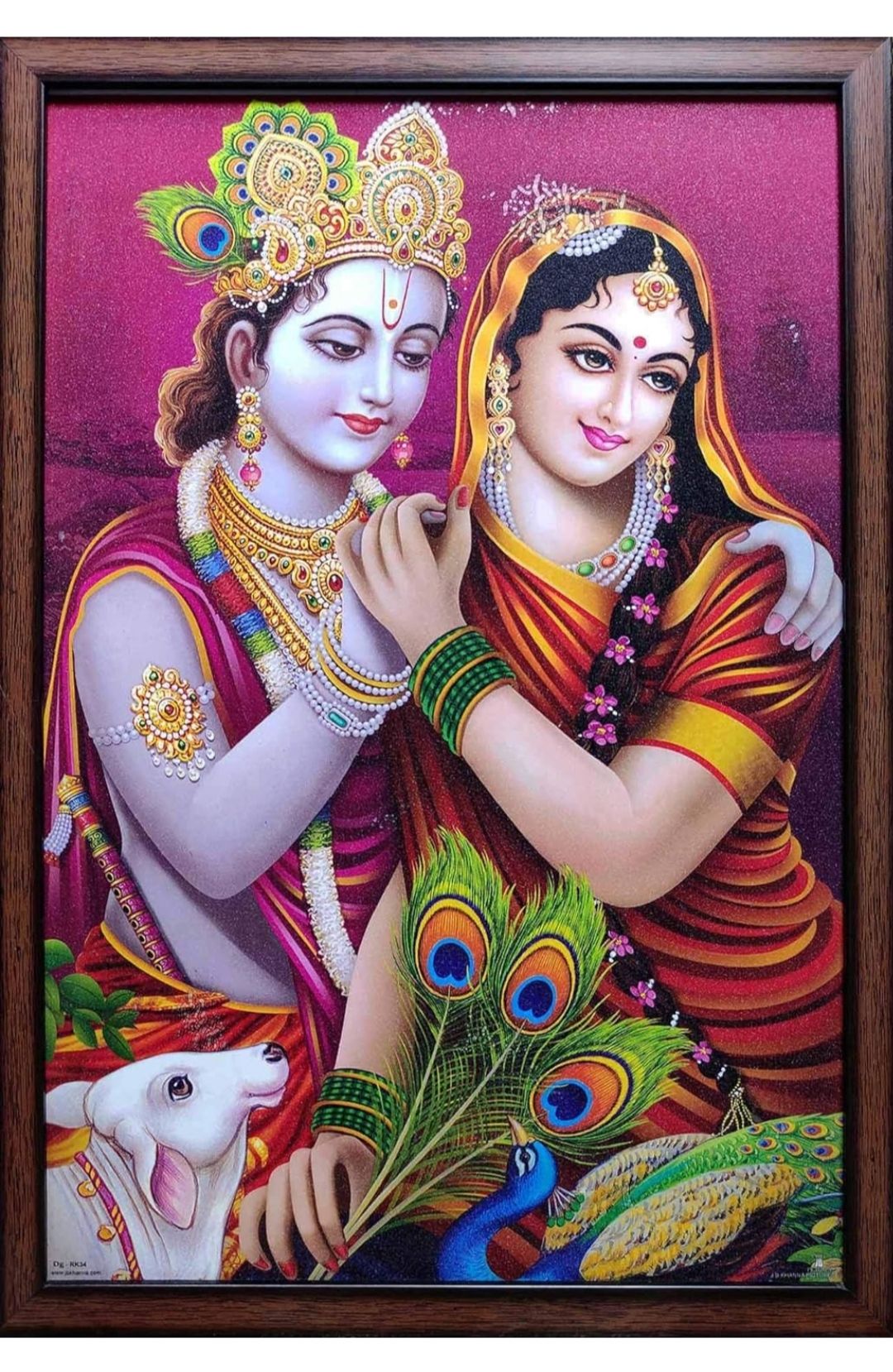 Bramika Artifacts Image of Golden Krishna& Radha Glitter Laminated and framed art print of painting for home and office - Multi colour 33x48 cm Synthetic Frame &MDF (Decor 233)