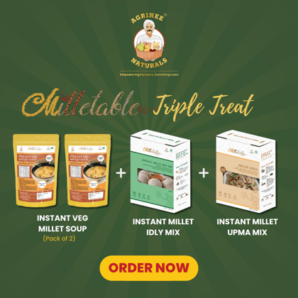 Triple treat (Ready to cook- Millet Idly Mix, Upma Mix and 2 packs of Veg Millet Soup Mix)