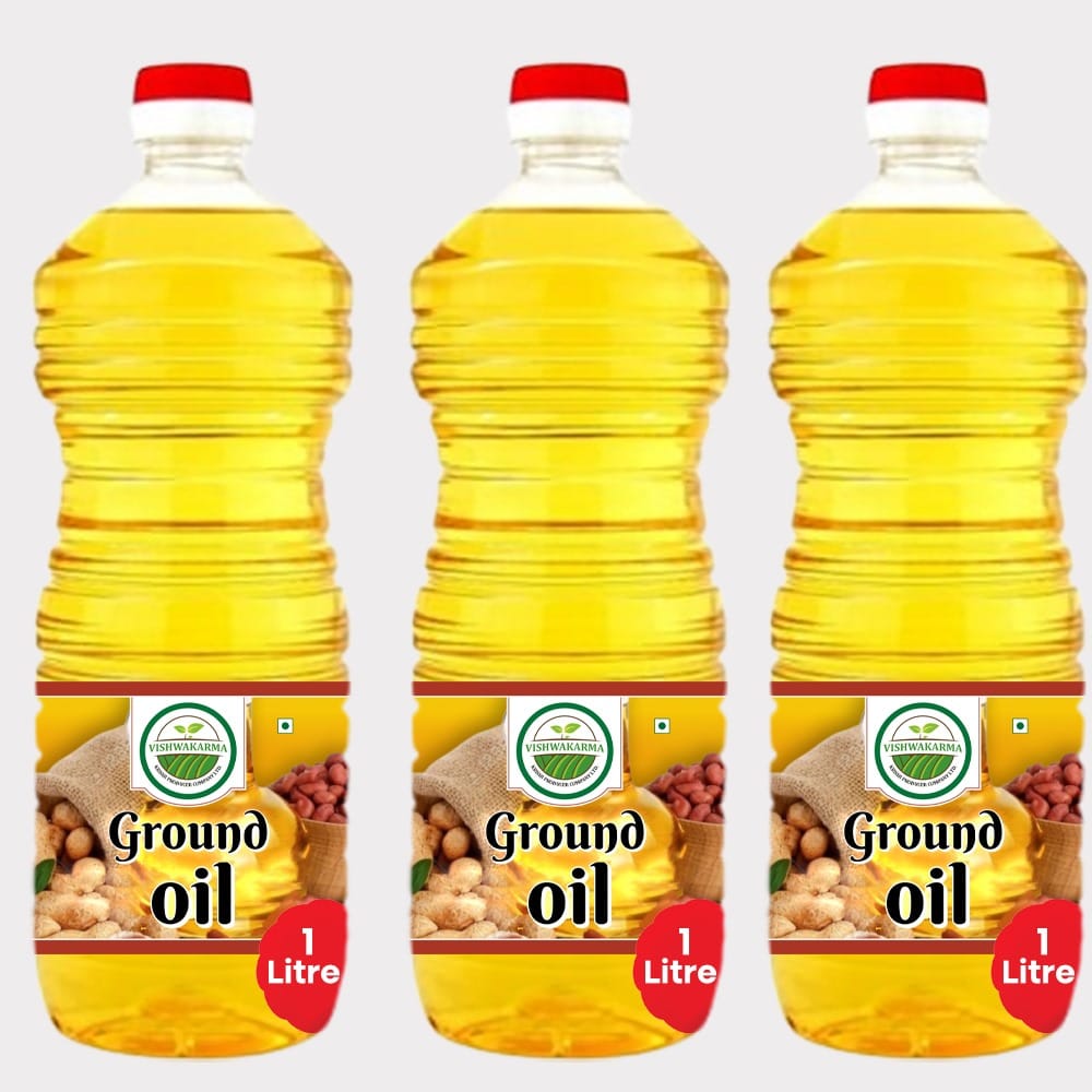 Pure Groundnut Oil 3 ltr - Pack of (3 × 1 Ltr) by Vishwakarma – Healthy Cooking, Made by Farmers