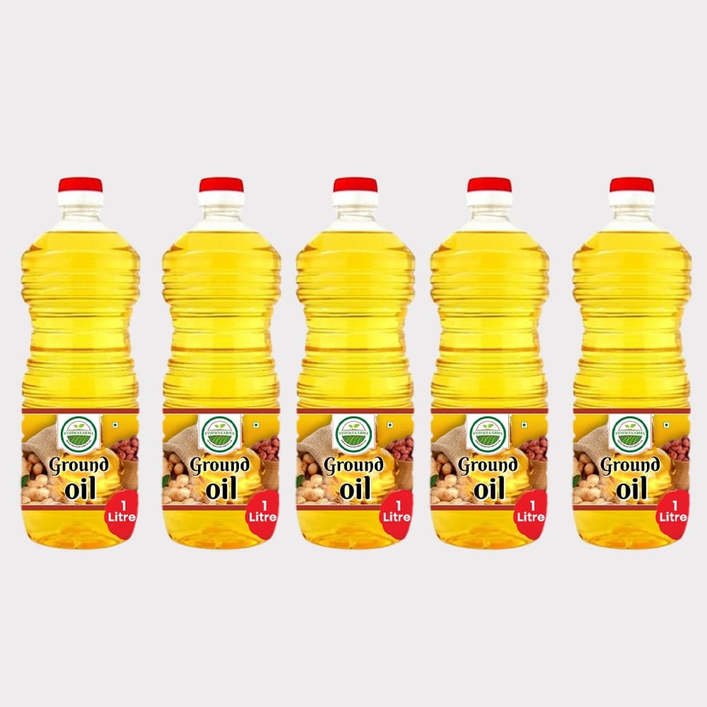 Pure Groundnut Oil 5 ltr - Pack of (5 × 1 Ltr) by Vishwakarma – Healthy Cooking, Made by Farmers