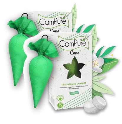 Camphor Cone (Jasmine) Pack Of 2 - Room, Car and Air Freshener & Mosquito Repellent | Kapur Cone | CamPure Cone | Jasmine cone