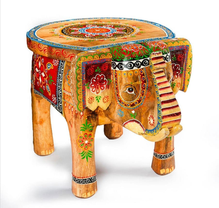 Shri Karni Handicrafts Wood Decorative Rajastani Hand Painted Elephant Stool Home Decorative Items in Living Room, Bedroom | Showpiece Gifts