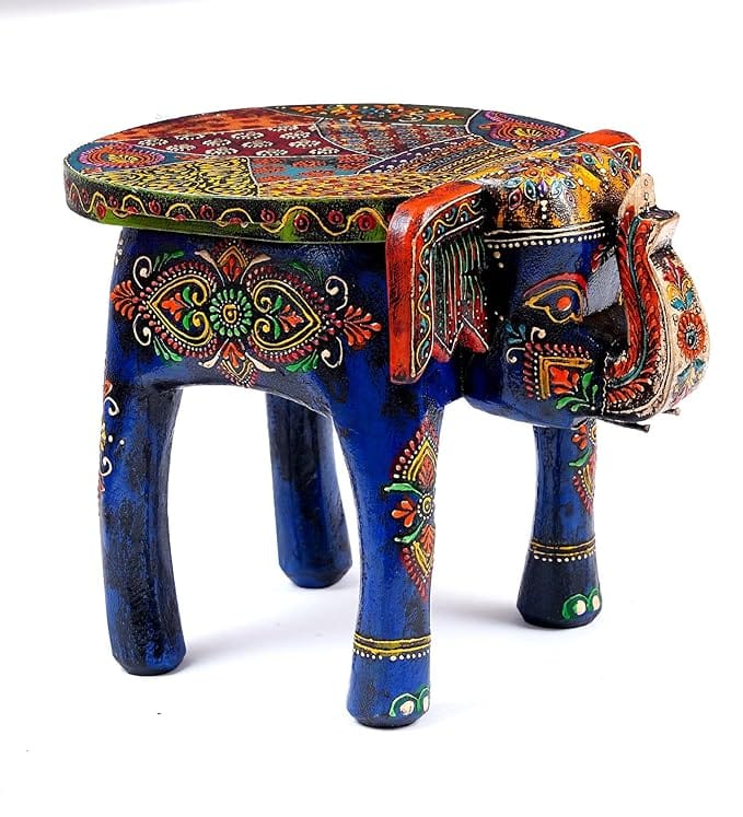 Shri Karni Handicrafts Wood Decorative Rajastani Hand Painted Elephant Stool Home Decorative Items in Living Room, Bedroom | Showpiece Gifts