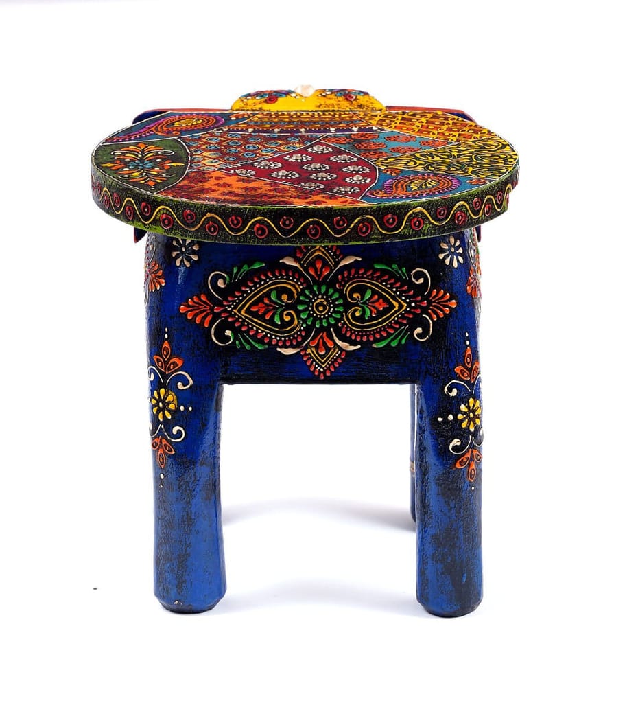 Shri Karni Handicrafts Wood Decorative Rajastani Hand Painted Elephant Stool Home Decorative Items in Living Room, Bedroom | Showpiece Gifts