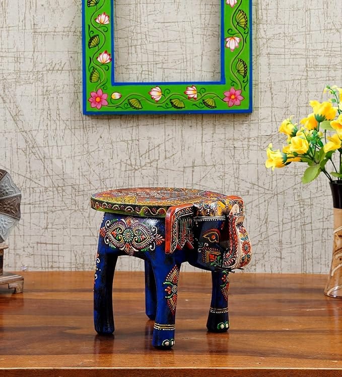 Shri Karni Handicrafts Wood Decorative Rajastani Hand Painted Elephant Stool Home Decorative Items in Living Room, Bedroom | Showpiece Gifts