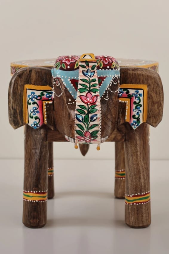 Shri Karni Handicrafts Wood Decorative Rajastani Hand Painted Elephant Stool Home Decorative Items in Living Room, Bedroom | Showpiece Gifts