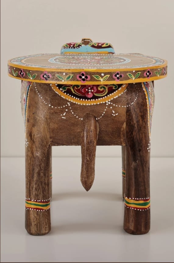 Shri Karni Handicrafts Wood Decorative Rajastani Hand Painted Elephant Stool Home Decorative Items in Living Room, Bedroom | Showpiece Gifts